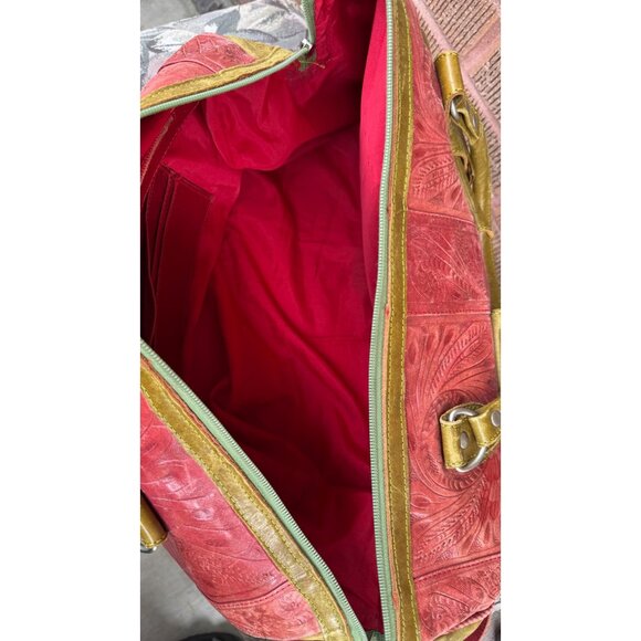 Leaders in Leather Red Brown Handbag Leather Shoulder Bag In Red & Olive Green - Picture 12 of 16